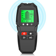 Stud Finder Wall Scanner 8-in-1 LED Display Wood Metal AC Wire Joist Pipe Battery Operated Black