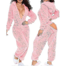 (l, pink) Onesie Pajamas - Long Warm Brushed Bodysuit for Cozy Nights