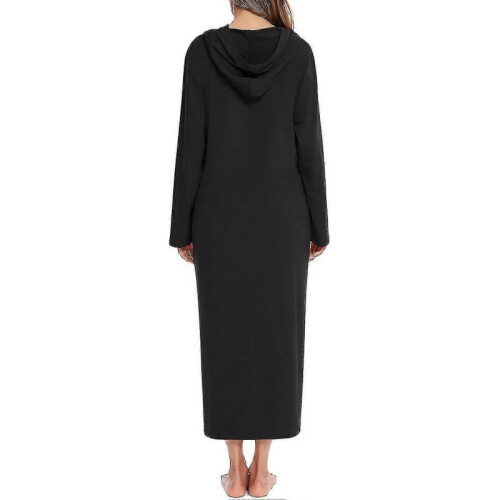 (M, Black) Women's Long Robe Hooded Bathrobe Zipper Up Duster Full Length Solid Zekai 1