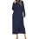 (L, Navy blue) Women's Long Robe Hooded Bathrobe Zipper Up Duster Full Length Solid Zekai 3