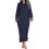 (S, Navy blue) Women's Long Robe Hooded Bathrobe Zipper Up Duster Full Length Solid Zekai 5