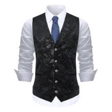(XL, Black) Allthemen Mens V-Neck Printed Business Casual Gold Silver Suit Vest