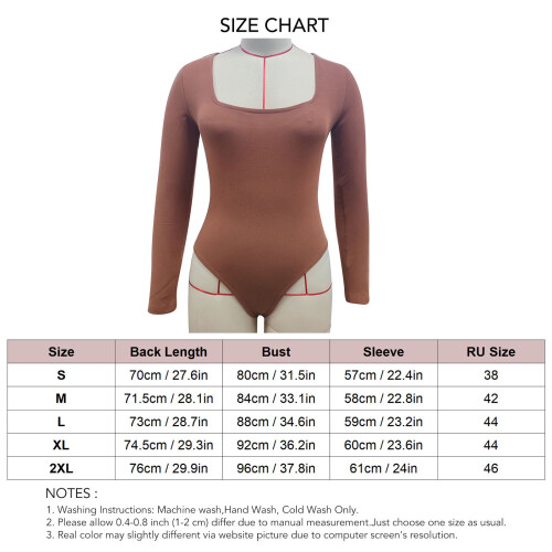Damen Langarm-Bodysuit Kaffee Breiter Ausschnitt Größe M 1