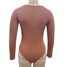 Women's Coffee Long Sleeve Bodysuit Wide Neck Size L Slim Fit