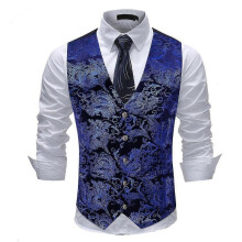 (S, Blue) Allthemen Mens V-Neck Printed Business Casual Gold Silver Suit Vest