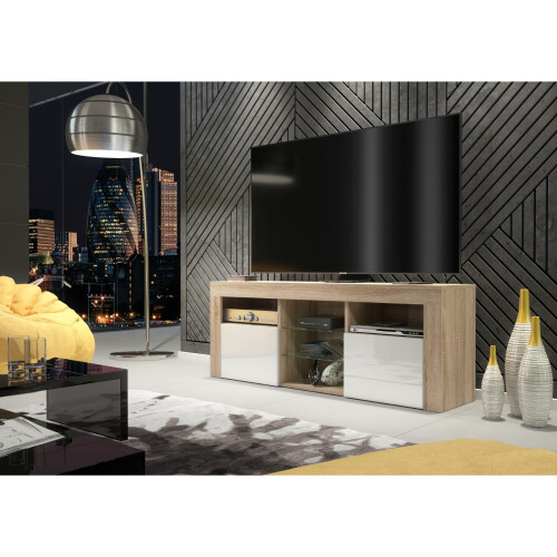 Creative Furniture TV Unit 145cm- Oak & White Gloss Doors 1