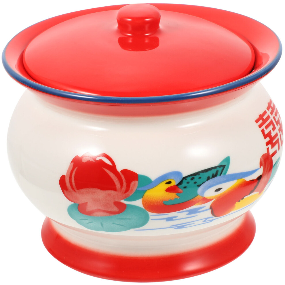 Soup Salad Bowl Ceramic With Cover Portable Food Container-image-OPC-PKWTTPT-NEW