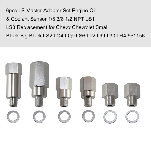 6-tlg. LS Master Adapter-Set 1/8 3/8 1/2 NPT Silber