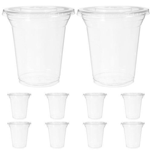 10Stk Transparente Einwegbecher Mit Deckeln Für Milch 2
