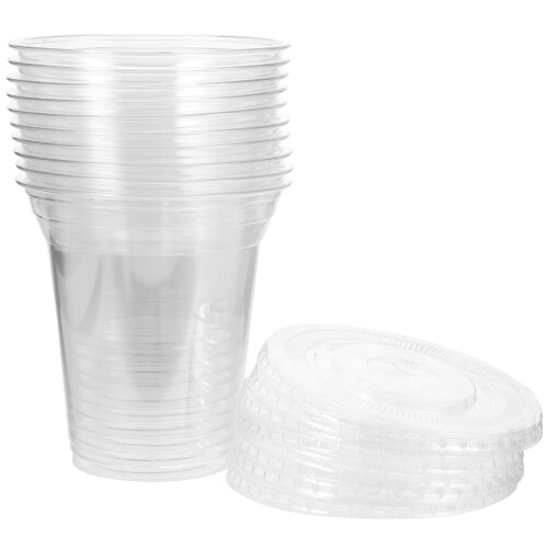 10Stk Transparente Einwegbecher Mit Deckeln Für Milch 1