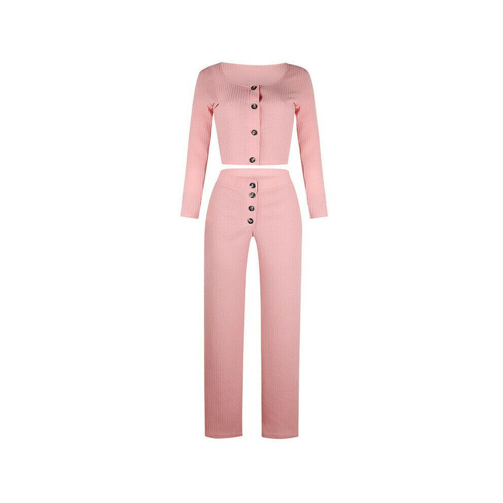 (Pink, 2XL) Women Tracksuit Cropped Top Pants Set 2pcs Playsuit Ladies Size Loungewear 618-image-OPC-PKWVFZV-NEW