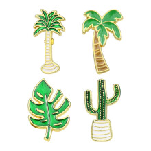 2 Sets Of 4Pcs Cartoon Plant Brooches Cactus Coconut Palm Monstera
