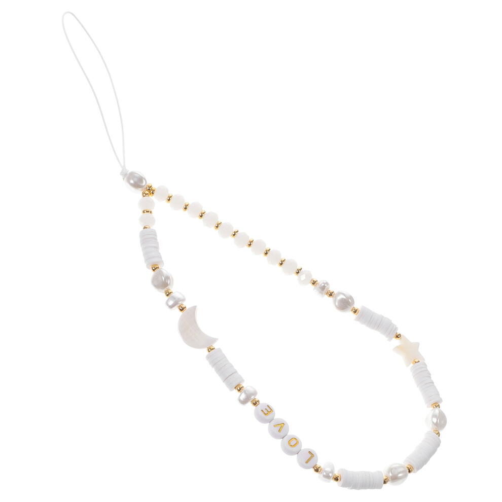 5Pcs Moon Star Beaded Wrist Rope With Pearl Phone Decoration 031043049961
