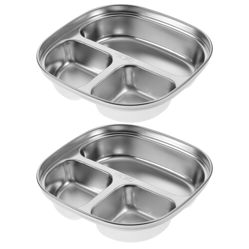 8 Pcs Stainless Steel 3-Section Square Indian Dinner Plate 1