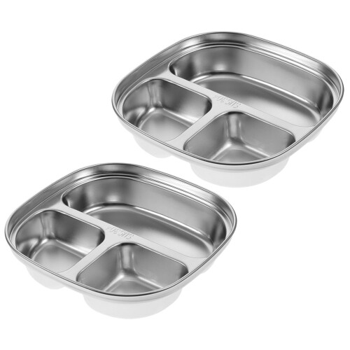 8 Pcs Stainless Steel 3-Section Square Indian Dinner Plate 2