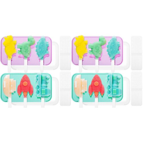 4 Pcs Reusable Silicone Ice Cream Molds With Handle Lid 1