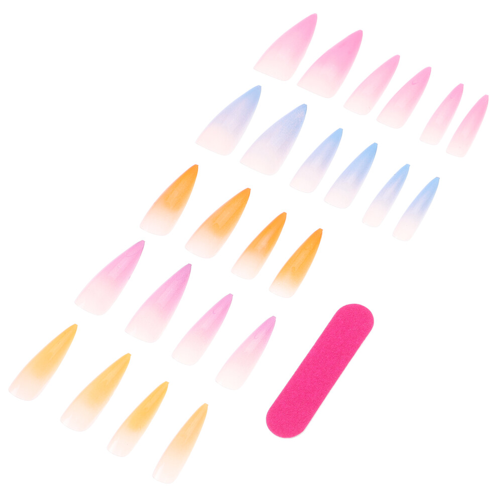 Artibetter 48 Pcs Super Long Rainbow Gradient Press On Nails