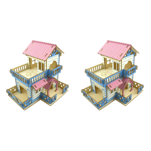 2 Pcs Log Wood Hamster House Double-Layer Storey Detached Villa 1