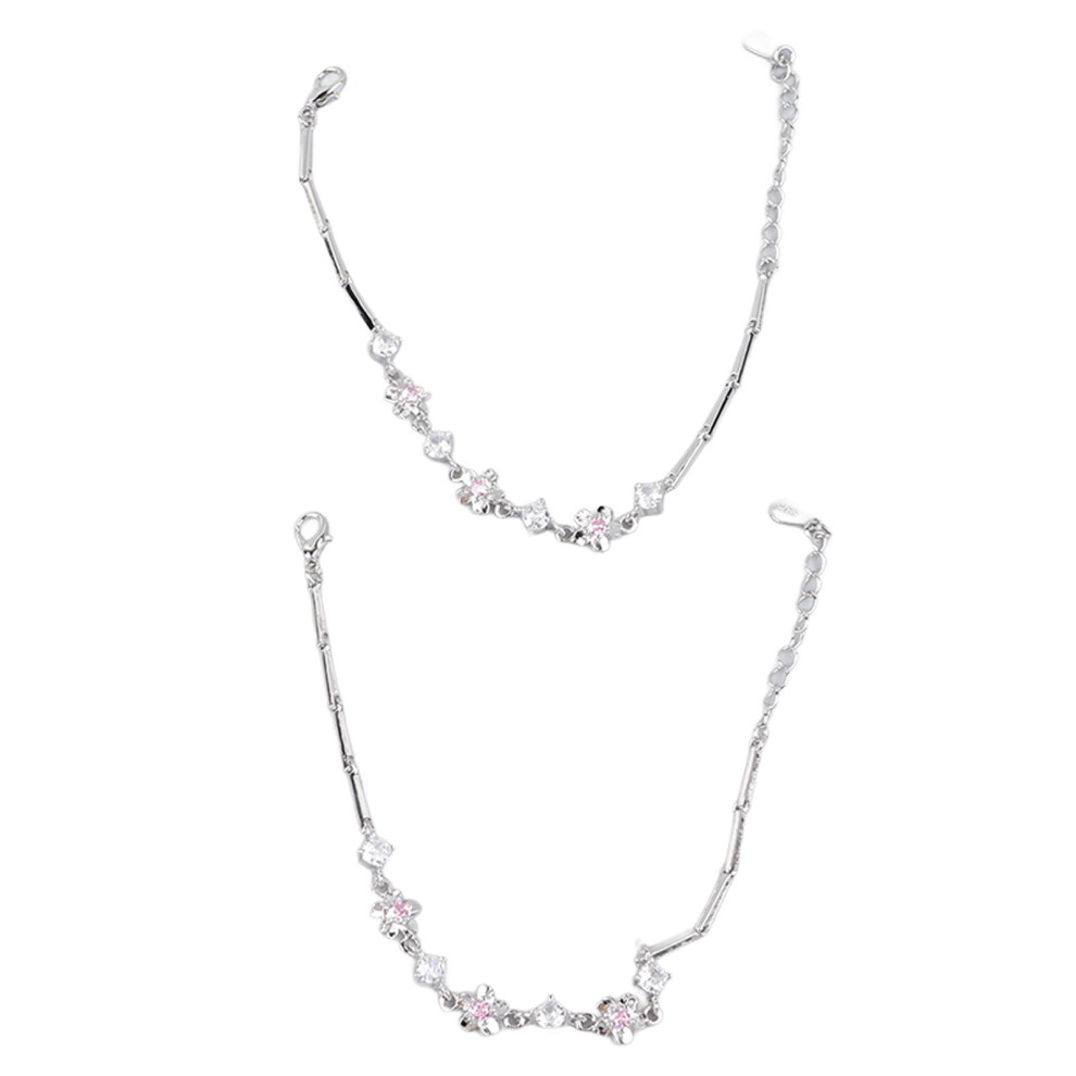 Pink Rhinestone Flower Bracelet, Copper, White Gold, 9x9x3.5cm-image-OPC-PKWW6PK-NEW