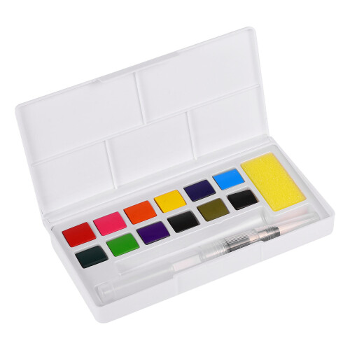 3 Sets  12 Colors Solid Watercolor Paint Set With Pen And Sponge Box