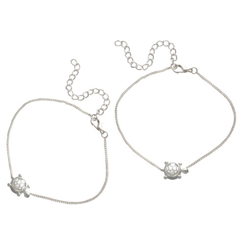 2 Pcs Alloy Turtle Anklet Silver Beach Antique Tortoise Pendant