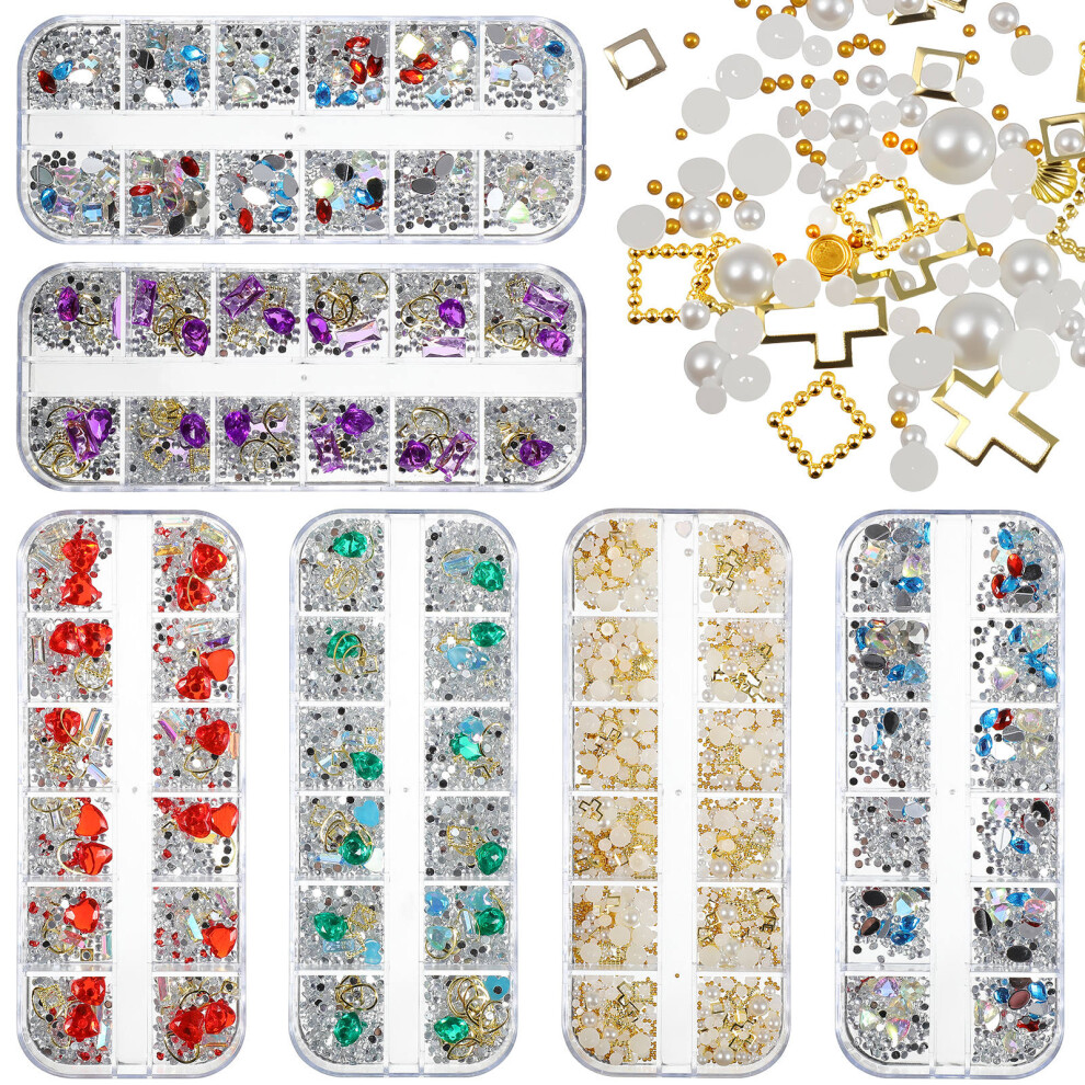 Artibetter 12 Boxes 12 Grids Rhinestone Patch For Nail Art