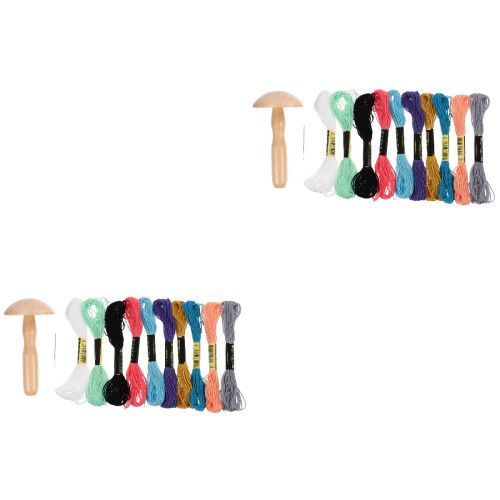 2 Sets Wooden Mushroom Needle Sewing Thread Tool 2