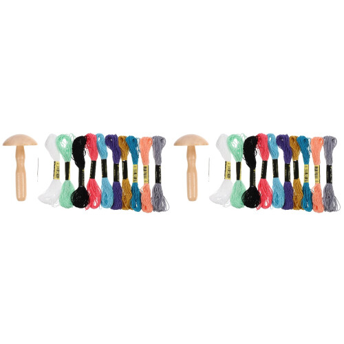 2 Sets Wooden Mushroom Needle Sewing Thread Tool 1