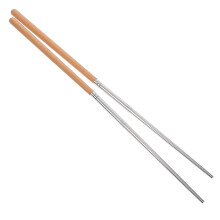 One Pair Wooden Handle Stainless Steel Long Chopsticks For Cooking Eating
