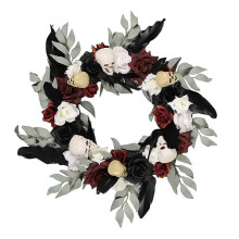 (style 1) Rattan Ring Wall Hanging Artificial Garland Halloween Party Silk Cloth Material Skull Decor Wreath Door Hanger