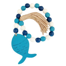 Blue Wooden Tassel Bead Garland Rustic Wood Rope Home Wall Decoration