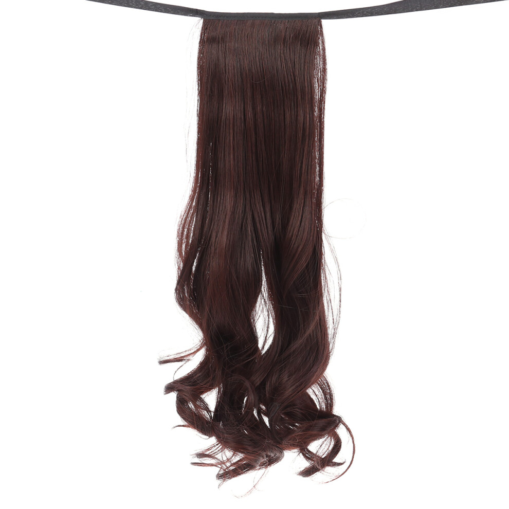Ohphcall 38Cm Curly Hair Wig Ponytail Synthetic Wavy Extensions Dark Brown