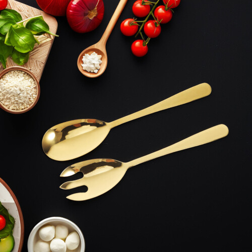 2Pcs Stainless Steel Salad Serving Set Fork And Spoon Kitchen Utensil 2