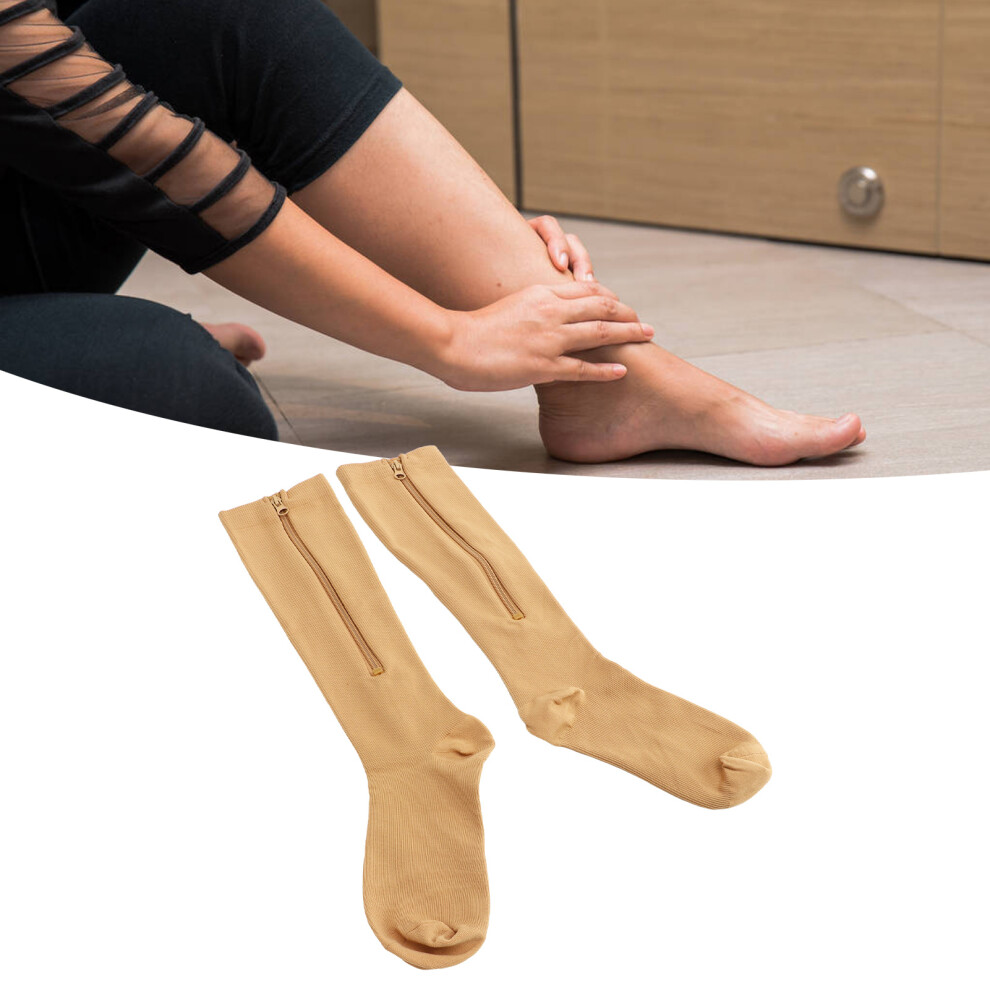 1 Pair 15-20mmHg Women Knee High Compression Socks Closed Toe Skin Color XXL