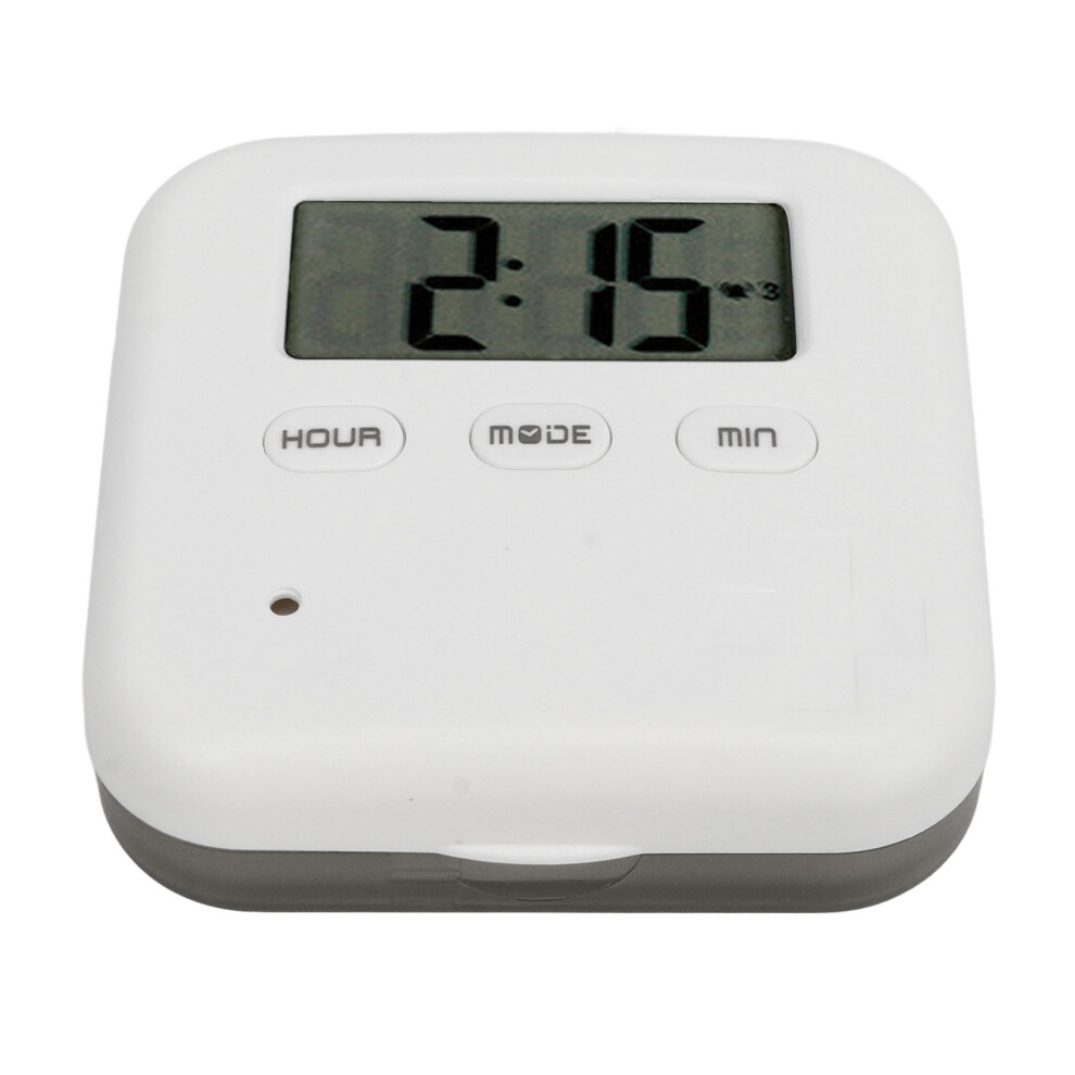 Grey Compact Medicine Box With Timer And Bell Alert - 4 Compartments