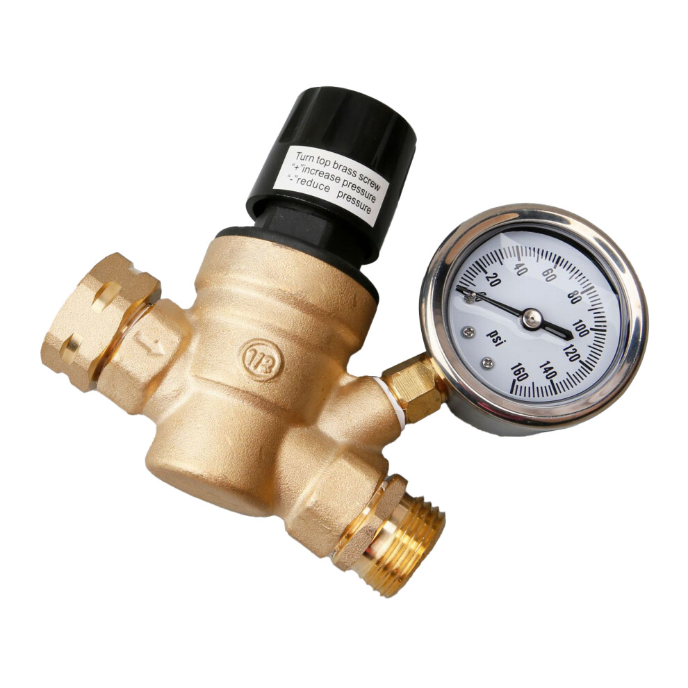 Water Pressure Regulator Valve 3/4In Brass With Gauge For Rv Trailer 8761351918230