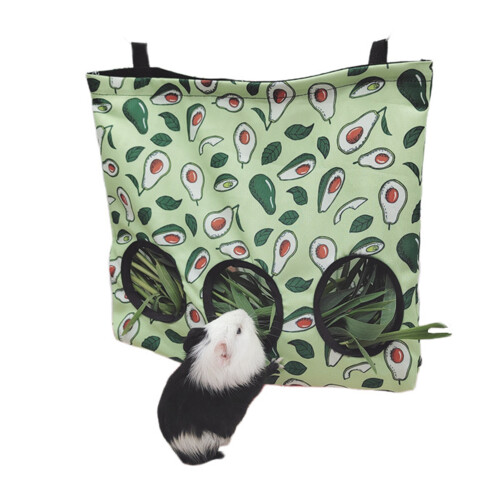 Reusable Oxford Cloth Rabbit Hay Feeder Bag Avocado Pattern, L 1