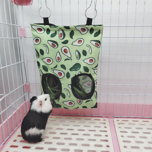 Reusable Oxford Cloth Rabbit Hay Feeder Bag Avocado Pattern, L