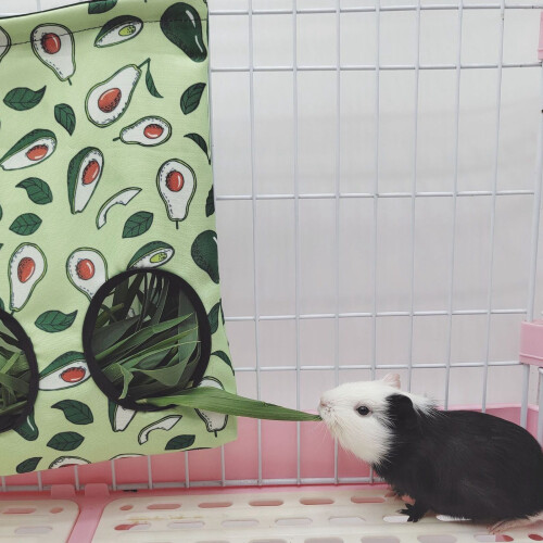 Reusable Oxford Cloth Rabbit Hay Feeder Bag Avocado Pattern, L 2