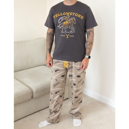 Yellowstone (Medium) Yellowstone Short Sleeve Long Leg Pyjama Set (Mens Grey) 1