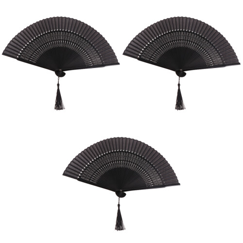 3Pcs Vintage Handheld Folding Fan For Dance Performance Craft 2