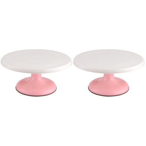 2Pcs Diy Cake Turntable Round Manually Rotating Baking Supply Pink 1