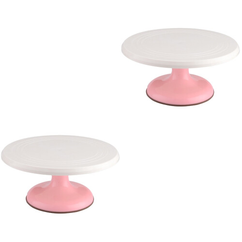2Pcs Diy Cake Turntable Round Manually Rotating Baking Supply Pink 2