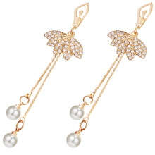 1 Pair Ballerina Girl Pearl Tassel Rhinestones Dangle Earrings