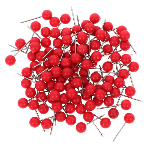 100Pcs Push Round Ball Head Map Tacks With Stainless Point Red 2