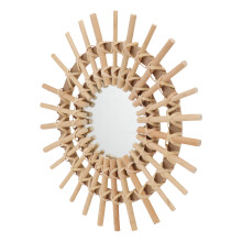 1Pc Rattan Weaving Wall-Mounted Makeup Mirror Khaki