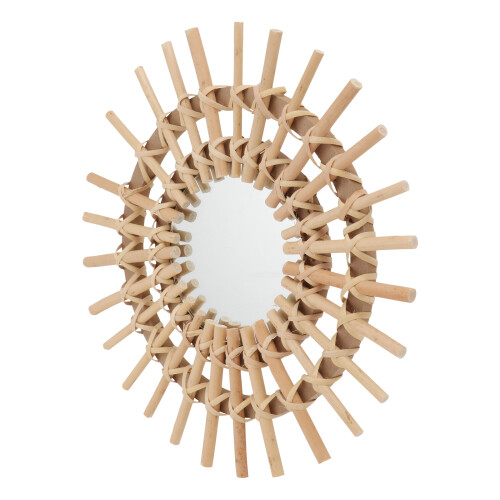 1Pc Rattan Weaving Wall-Mounted Makeup Mirror Khaki