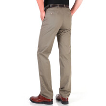 Men High Waist Cotton Straight Leg Trousers OD Green 31