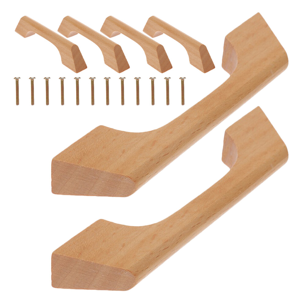 6Pcs Durable Beech Wood Drawer Pulls Light Brown For Wardrobe Cabinets 031049683336