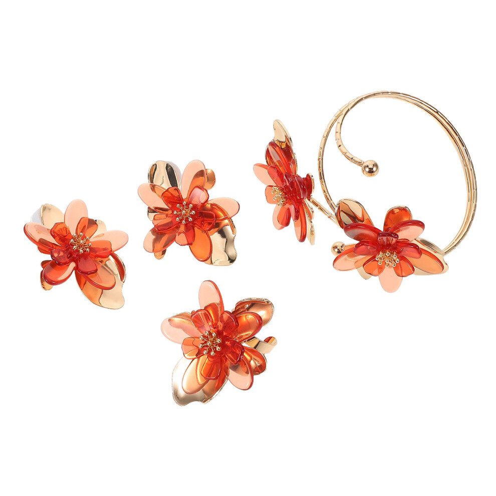 Photos - Other Jewellery 4 Sets Drip Oil Flower Jewelry Necklace Earrings Bracelet Bangle Red